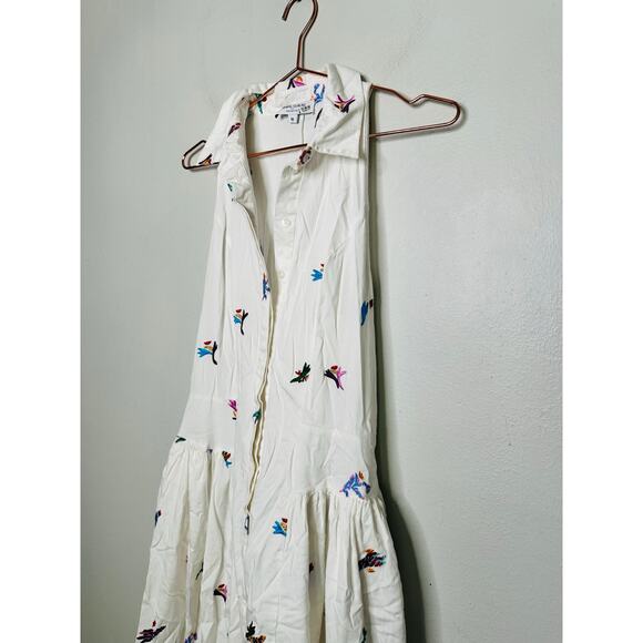 PRABAL GURUNG X RTR White Cotton Floral Embroidered Sleeveless Midi Dress 10 - Picture 12 of 16